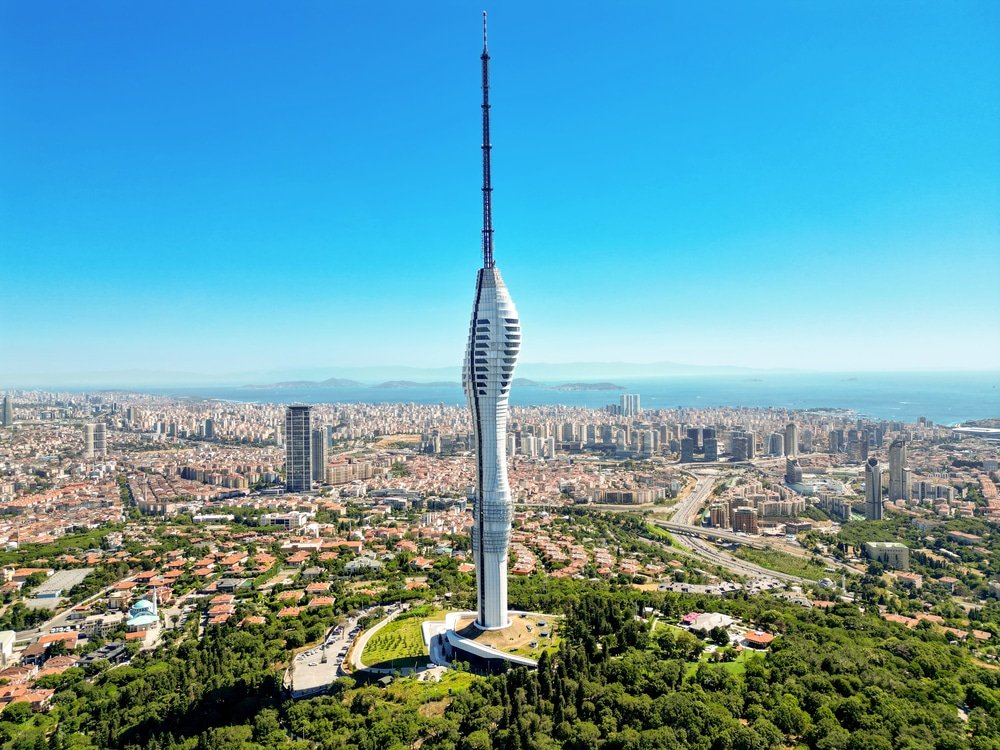 Hidden gems of Istanbul - Aerial drone view of Istanbul, Turkey. Camlica Tower