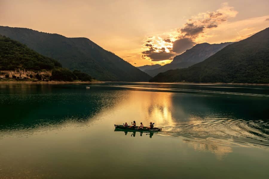 Durmitor National Park - Beautiful view of Piva lake at sundown, Montenegro