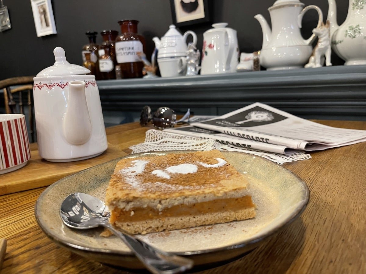 An cake on a plate on a table in Bucharest