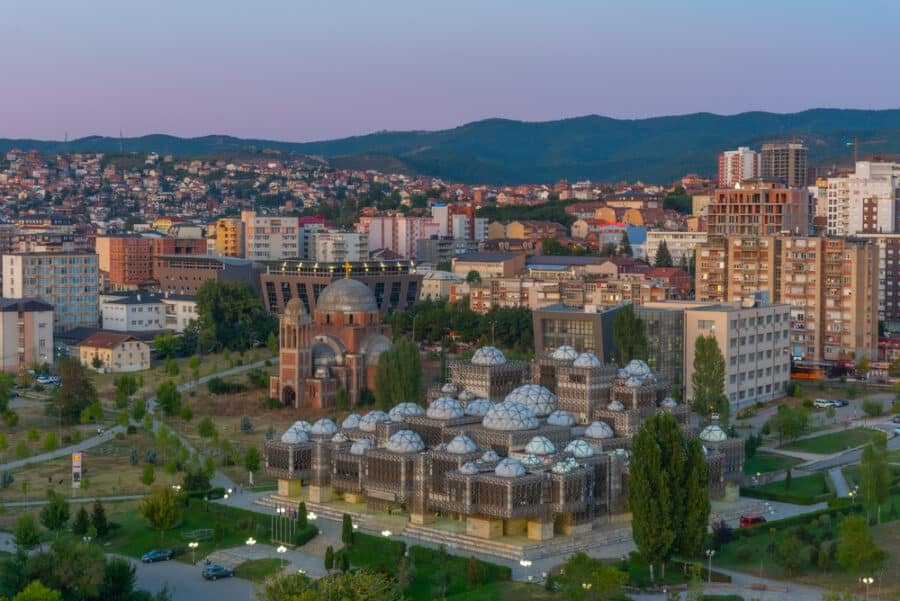 National library of Kosovo and unfinished serbian orthodox church of Christ the Saviour in Prishtina, Kosovo