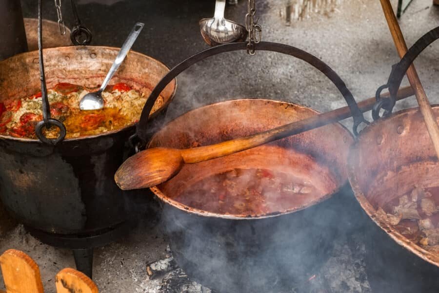 romanian traditional food prepared in copper cauldrons